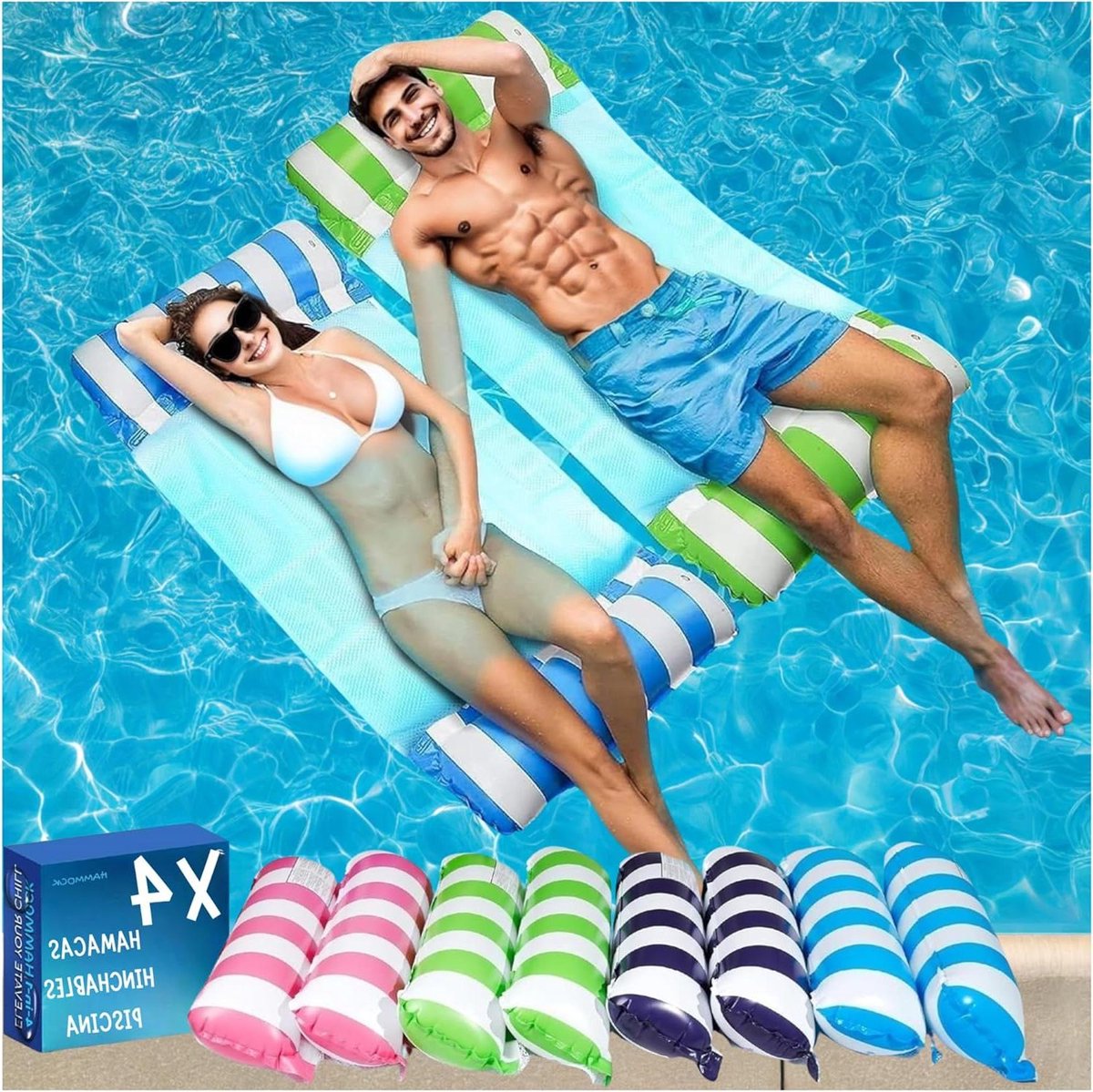 Zwembad Hangmat Set - Drijvend Zonnebed - Ontspannen in Water - 4-in-1 Multifunctioneel - 115 x 68 cm - Blauw