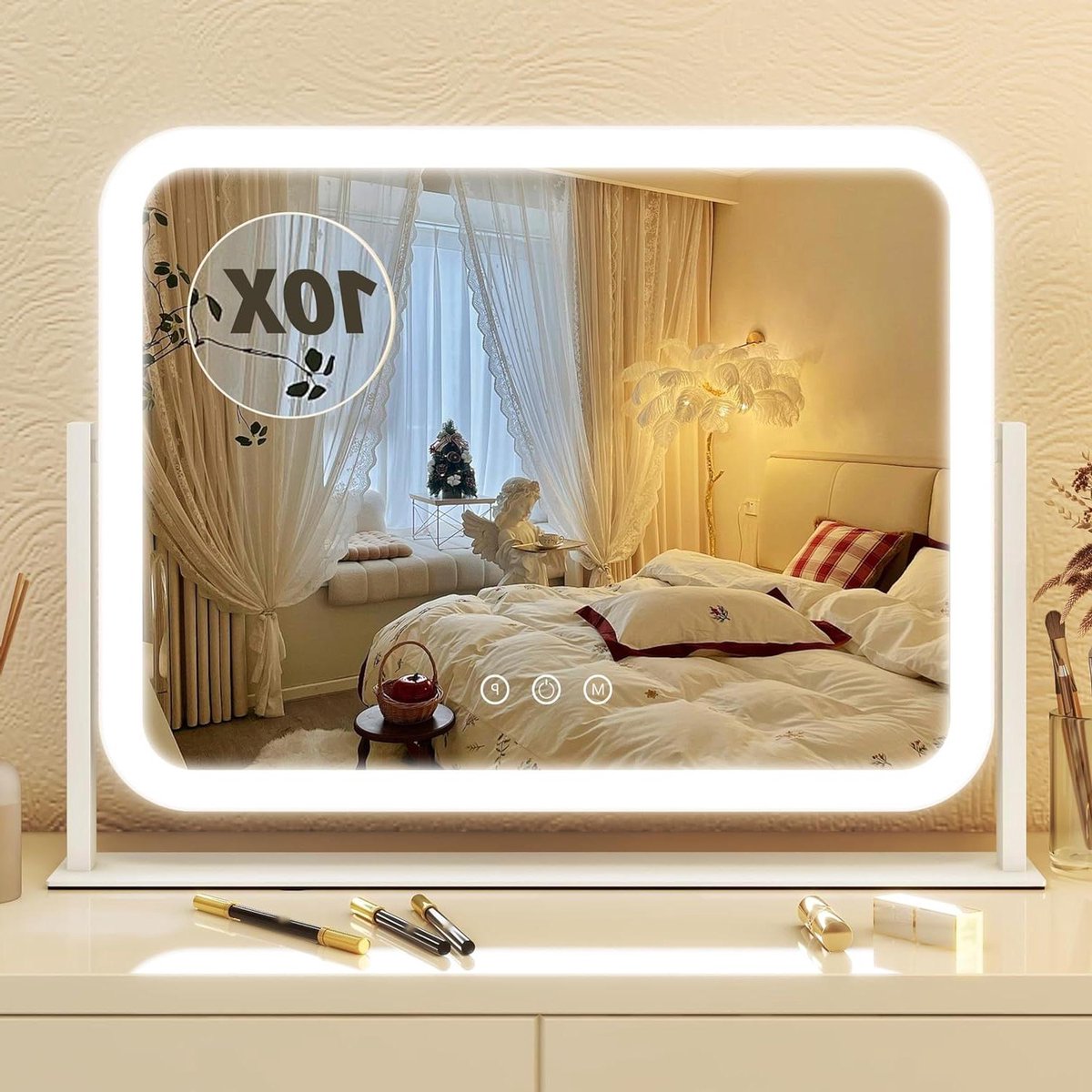 Make-upspiegel met Verlichting - Kaptafel Spiegel - Schoonheidsroutine Perfectioneren - Aanraakscherm met 3 Kleuren - 165 x 125 inch - Wit