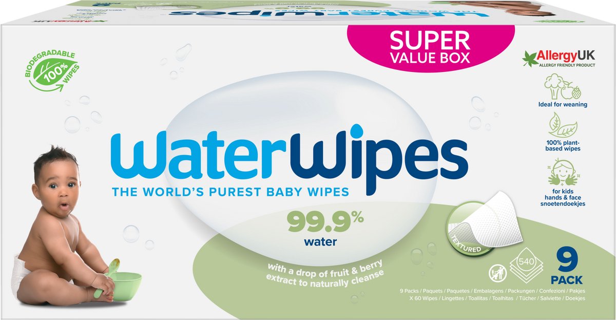 Bol.com WaterWipes Snoetendoekjes - 9 x 60 toetenvegers - 540 doekjes aanbieding