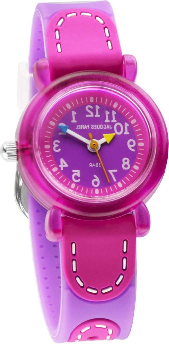 Kinderhorloge - Kindershorloge Meisjes - Leren Klokkijken - Speciaal voor smalle armpjes - 3 ATM waterdicht - Paars Roze
