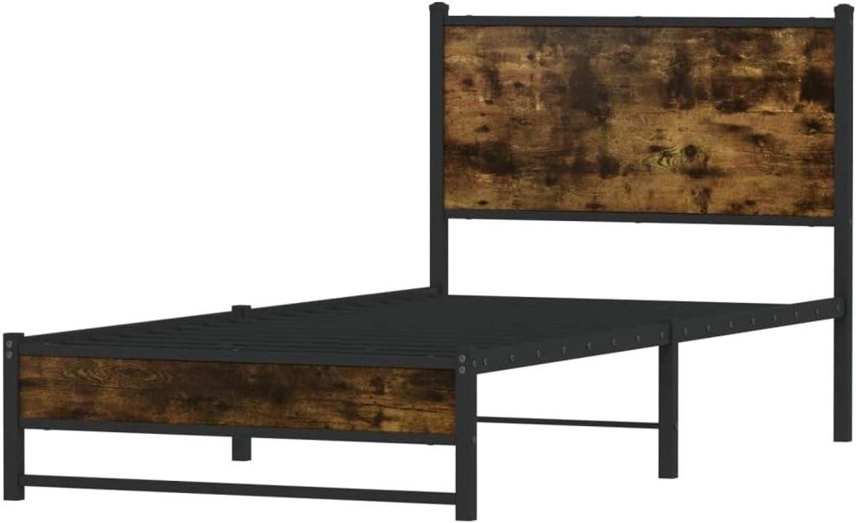 Bedframe Metaal - Ledikant Ombouw - Slaapkamer Inrichten - Robuust Stalen Frame - 90x190 cm - Eikenkleurig