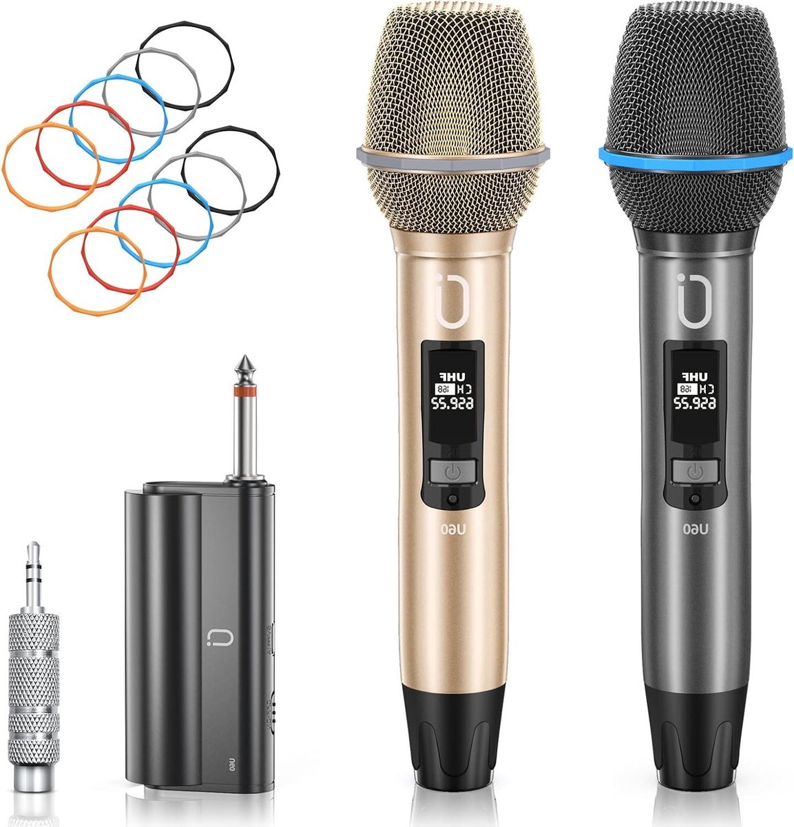 Draadloze Microfoons - UHF Microfoon Set - Zingen en Spreken - Instelbare Frequentie - 60 m Bereik - Champagne Goud
