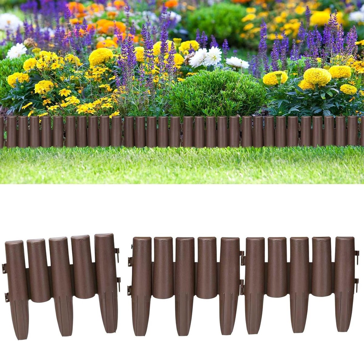 Gazonrand Kunststof - Bloembedomranding Palissade - Tuin Opdelen - Houtlook Design - 1344 m - Bruin