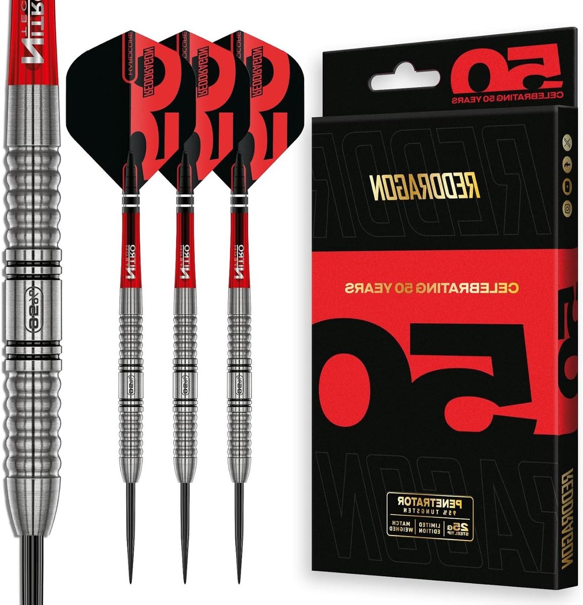 Tungsten Darts Set - Stalen Darts - Darten - 95% Wolfraam Barrel - 25g - Zwart en Rood
