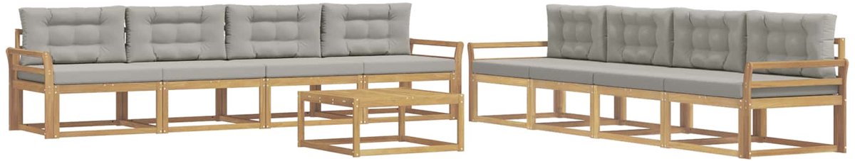 vidaXL Buiten - bank - set - 9 - st - 8-zits - Wit - en - Lichtgrijs - Polyester Wit en lichtgrijs