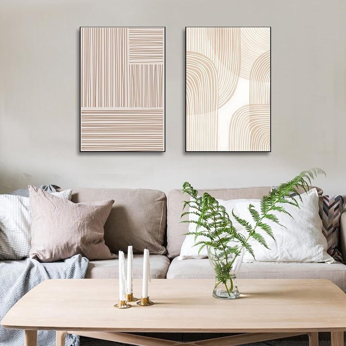 Abstracte lijnkunst - Moderne geometrie - Woonkamer decoratie - Set van twee - 30 x 40 cm - B