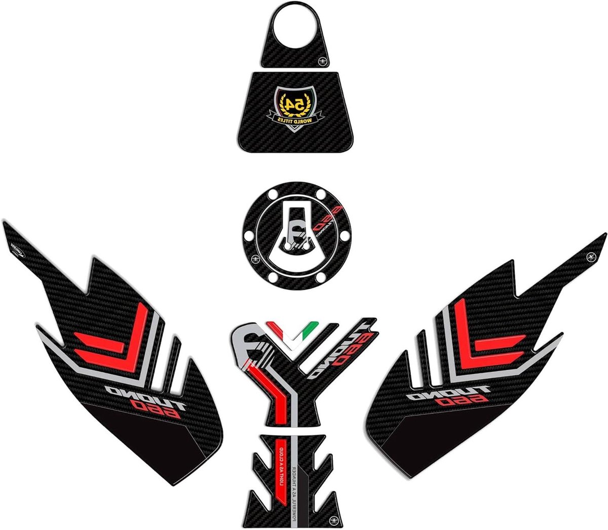Motorfiets Stickers - Motordecoratie Bescherming - Motor Personaliseren - 3D Gelhars - 4 Delen - Rood