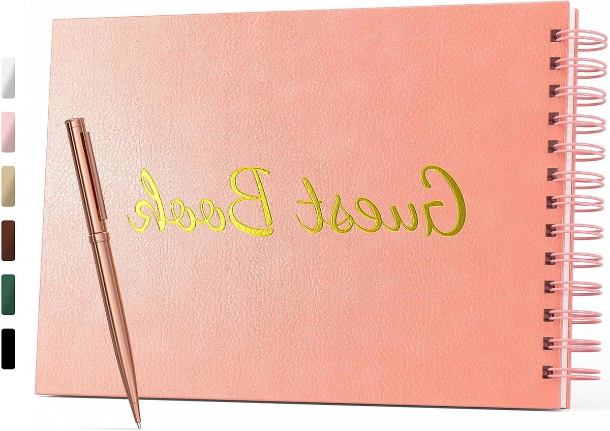 Gastenboek met Pen - Handtekening Plakboek - Feestelijke Herinneringen Verzamelen - Goud Vergulde Paginaranden