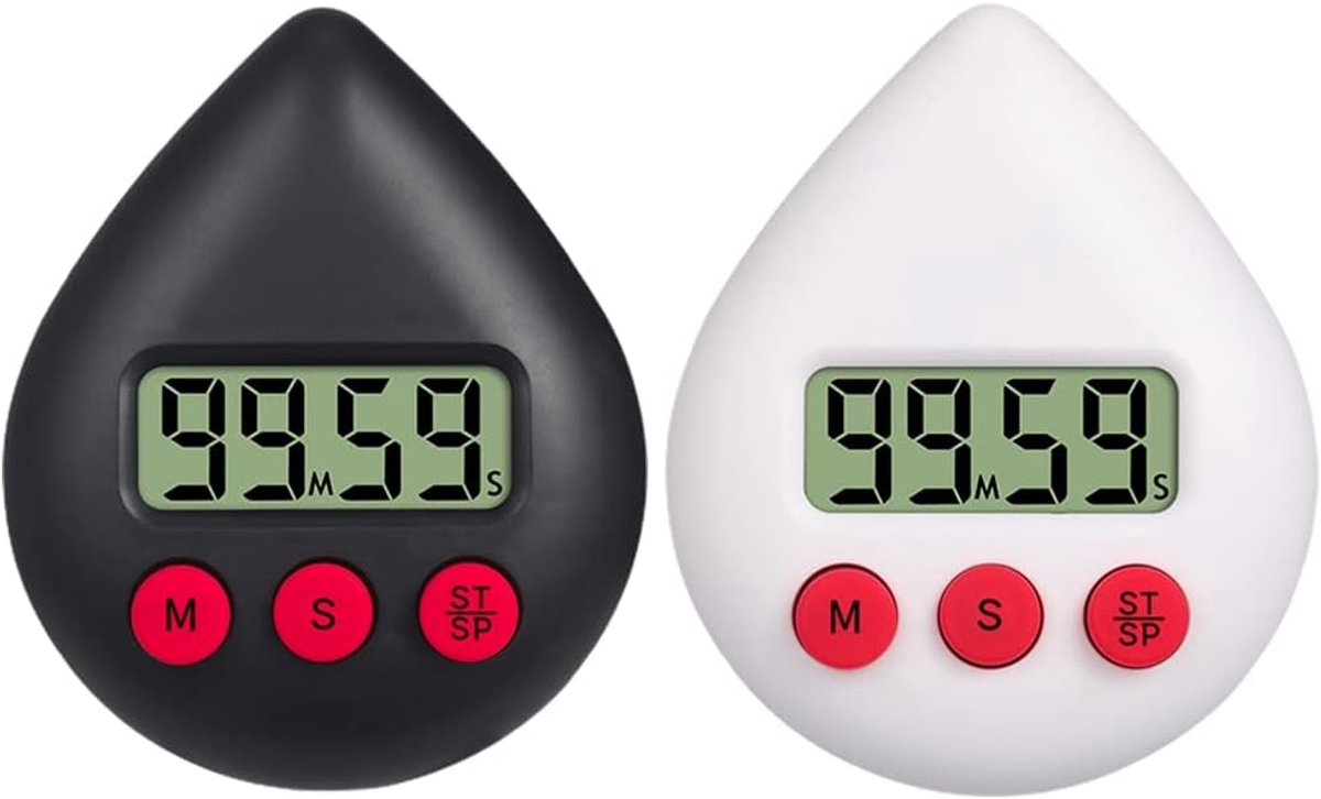 Oneay 2 stuk digitale douchetimer, waterdichte douchetimer, digitale badkamerklok met druppelvormig LCD-display, geschikt voor school, studie, keuken, koken en douchen.