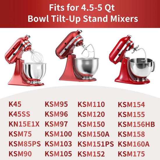Mixer Accessoires Set - Keukenmachine Onderdelen - Bakken en Koken - Roestvrijstaal Vaatwasmachinebestendig - 4.5-5 Quart - Zilver — afbeelding 5