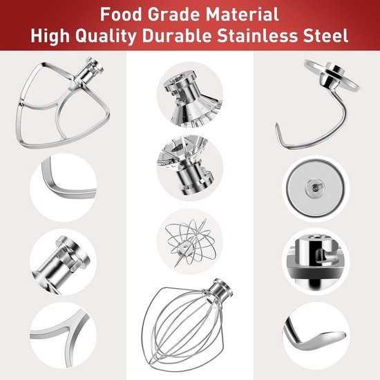 Mixer Accessoires Set - Keukenmachine Onderdelen - Bakken en Koken - Roestvrijstaal Vaatwasmachinebestendig - 4.5-5 Quart - Zilver — afbeelding 2
