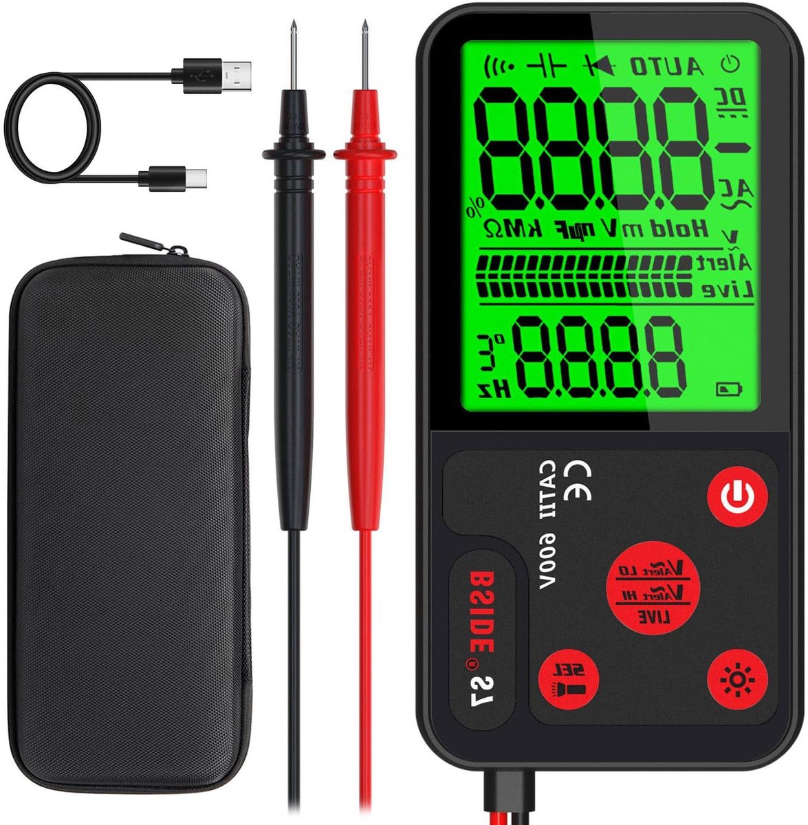 Slimme Multimeter - Elektrische Tester - Veilig Meten - Oplaadbaar LCD Display - Ultradun Ontwerp - Zwart