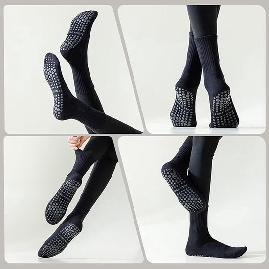 3 sets - Dames High Gang Pilates Anti-slip sokken - Yoga sokken - Anti-slip Pilates sokken - Anti-slip Silicone Indoor Fitness Pilates bottenloze vloer - Yoga sokken Roze, wit, zwart — afbeelding 2