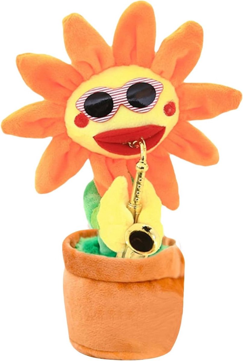 Pluche zonnebloem speelgoed - Dansend en zingend - Kinderen vermaken - Herhaalt spraak - 30 x 15 x 9 cm