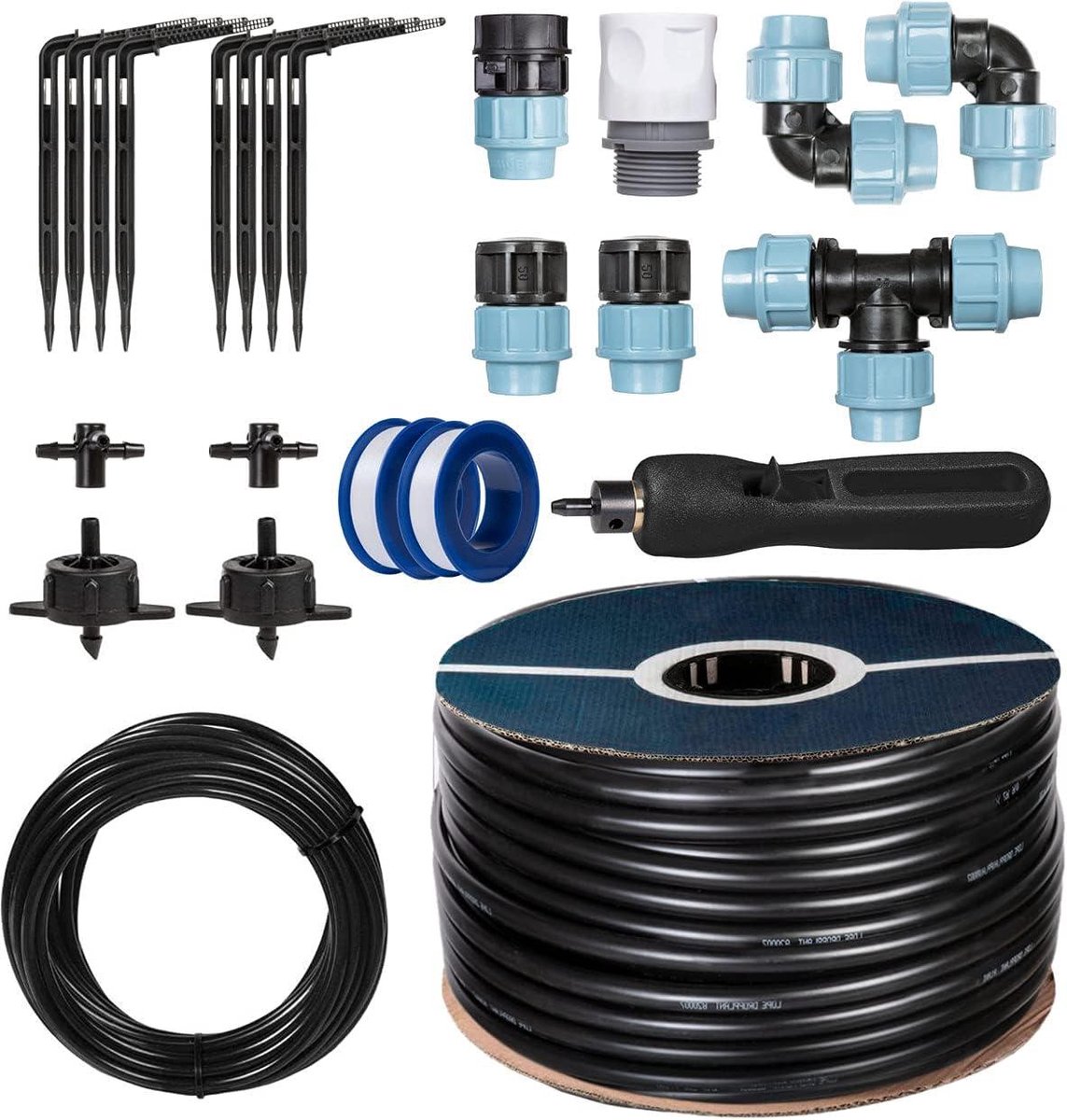 Irrigatie Startkit - Druppelirrigatie Systeem - Planten Automatisch Water Geven - Waterbesparend Tot 70% - 15 Meter Pijp - Zwart