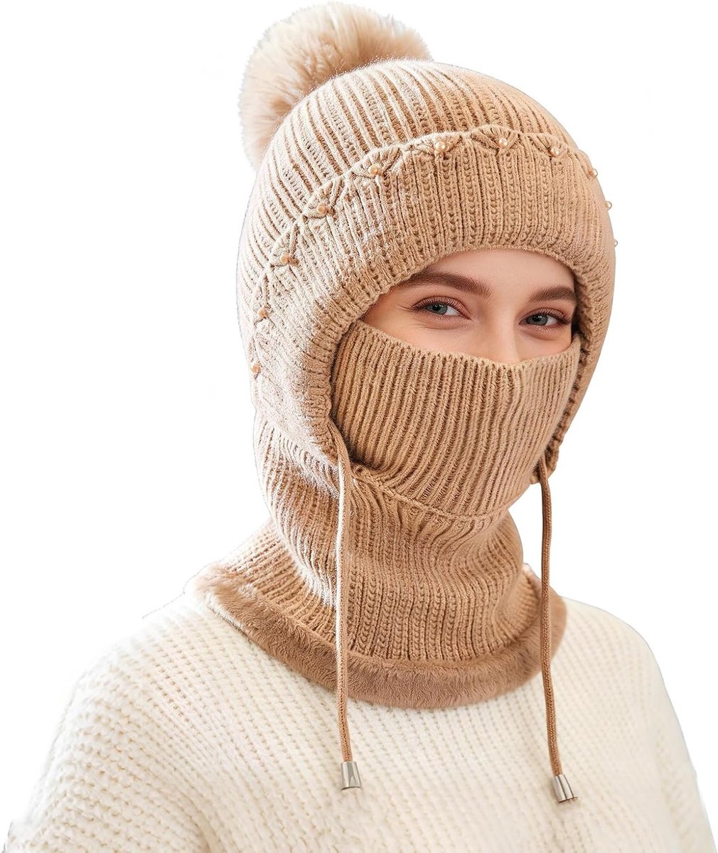 Vrouwen Winter Balaclava, Multifunctionele Fleece Muts, Warm Ski Masker met Nekbescherming voor Buitenactiviteiten, Ideaal voor Sport en Koud Weer