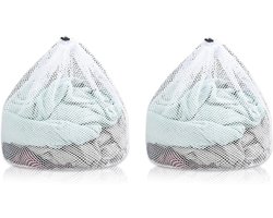 Set van 2 waszakken van mesh – machinewasbaar – met trekkoord – reiswaszakken van mesh – witte waszakken met trekkoord – geschikt voor het opbergen van kleding thuis, op de studentenkamer, in hotels en op reis – afmetingen: 30 x 40 cm