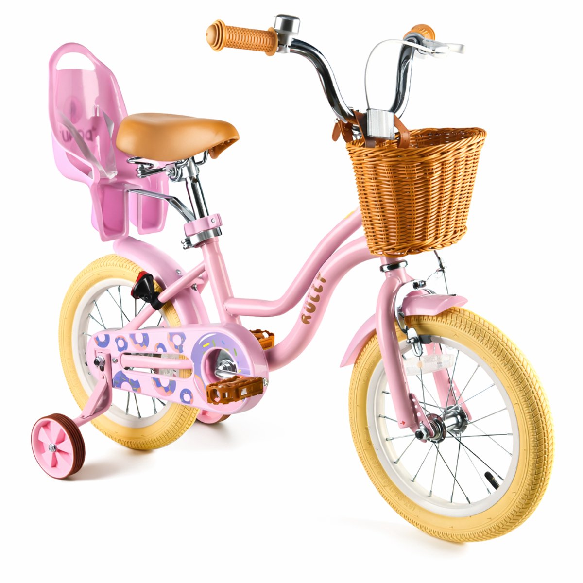 Vankel Kinderfiets 12 Inch – Met Steunwielen – Terugtraprem en Velgrem – Sterk Stalen Frame – Volledig Gesloten Kettingkast – Afneembare Fietsmand – Verstelbaar Zadel – Antislip Banden – Geschikt voor 2-4 Jaar – Duurzame Kinderfiets – Roze