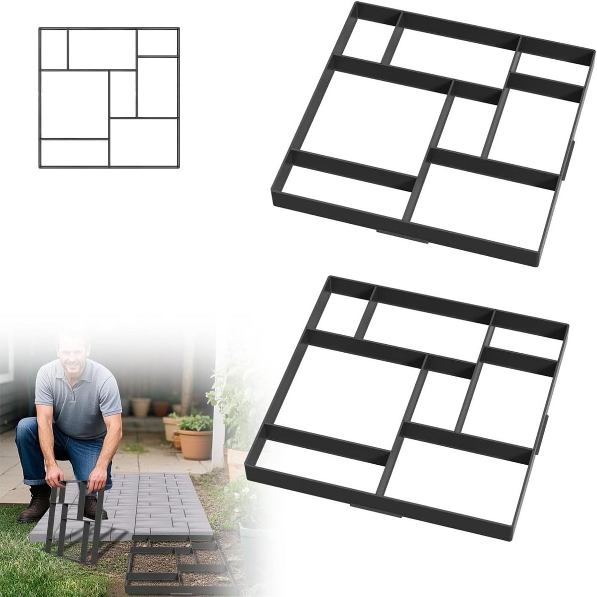 Betonmalen Set - Tuinpad Mallen - Eigen Pad Maken - Herbruikbaar Robuust Plastic - 2 Stuks 50cm - Zwart