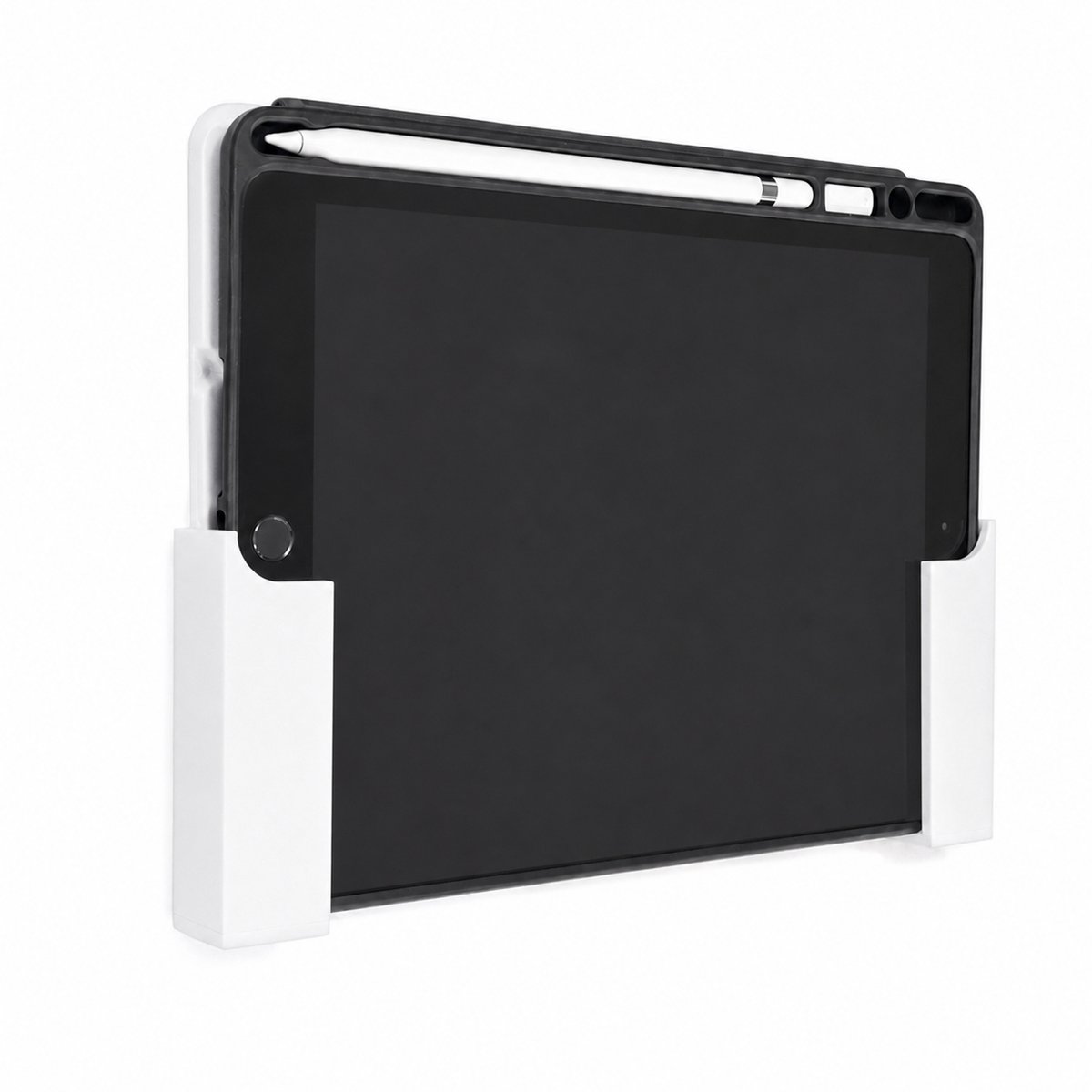 iPad Wandhouder Voor Command Strips - Tablet Muurbeugel Voor iPad En Tablets - Wandmontage Zonder Boren - Minimalistische Tablet Houder Voor Keuken Kantoor Woonkamer Slaapkamer - Geschikt Voor Apple iPad Met Hoes - Zwart/Wit