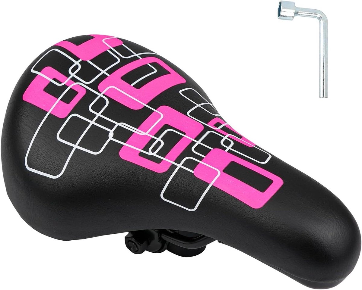 Fietszadel Kinderen - Fietskussen Jongens - Comfortabel Fietsen - Extra Zacht Waterdicht - 12-20 Inch - Zwart Roze