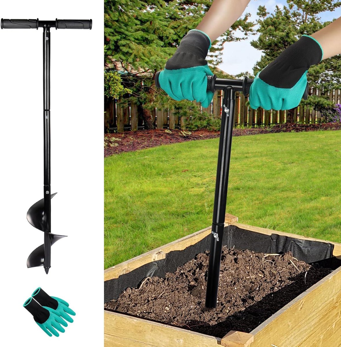 Compost Aerator Tool - Compost Mixer - Compostatie Versnellen - Roestbestendige Constructie - 90 cm Hoog - Zwart