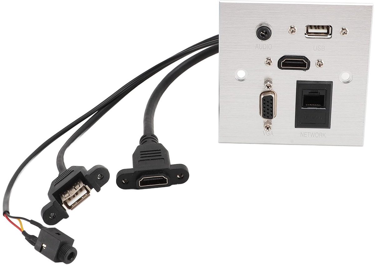 Virtubuy - Aluminium Wandcontactdoos - USB HDMI - Multi-functioneel - 15 x 11 cm - Geluids- en netwerkaansluitingen - Geschikt voor woningen en ...