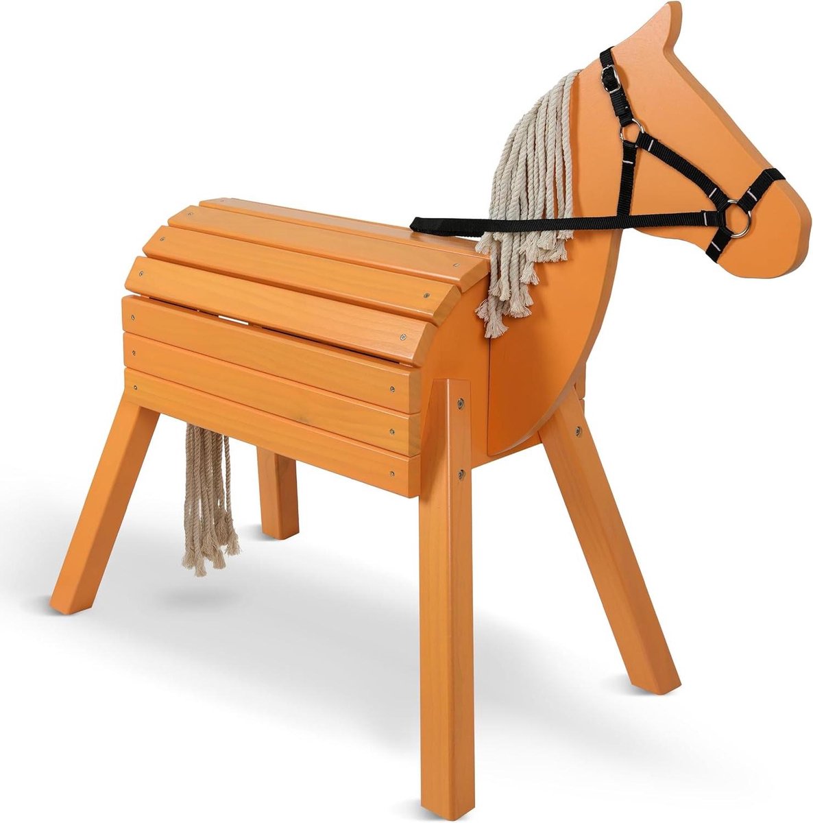 Houten paard speelgoed - Rijpaard buiten - Buiten spelen - Met touwen manen - XXL formaat - Bruin