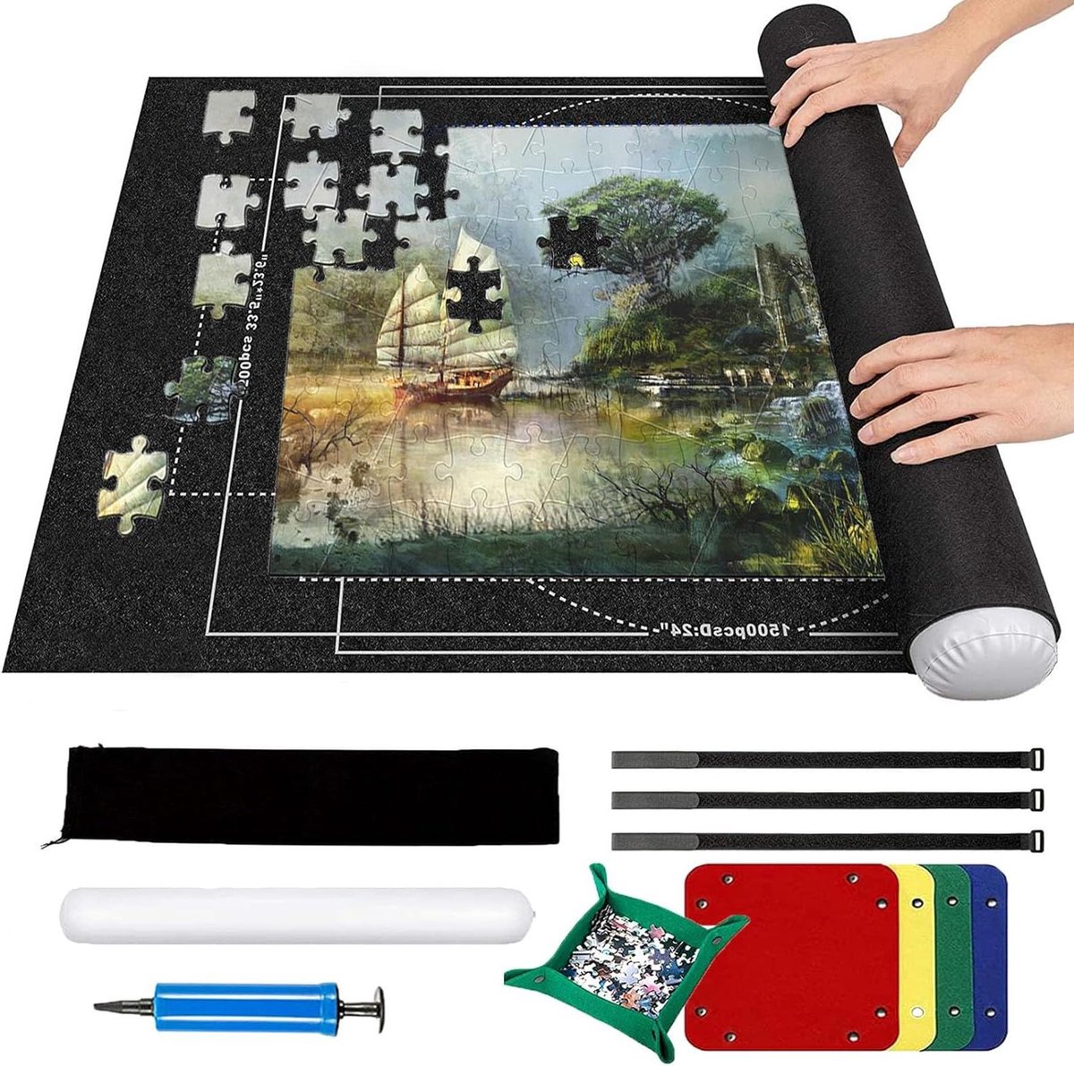 Puzzelmat - Rolmat Vilt - Puzzels Opbergen - 15mm Verdikt - 150x100cm - Zwart