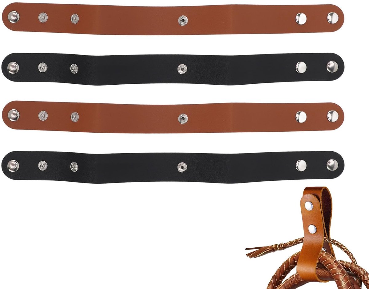 Allecto - Leren zweep holster - Handgemaakt - Zwart en bruin - Elegant en praktisch - Geschikt voor rijzwepen - 4 stuks