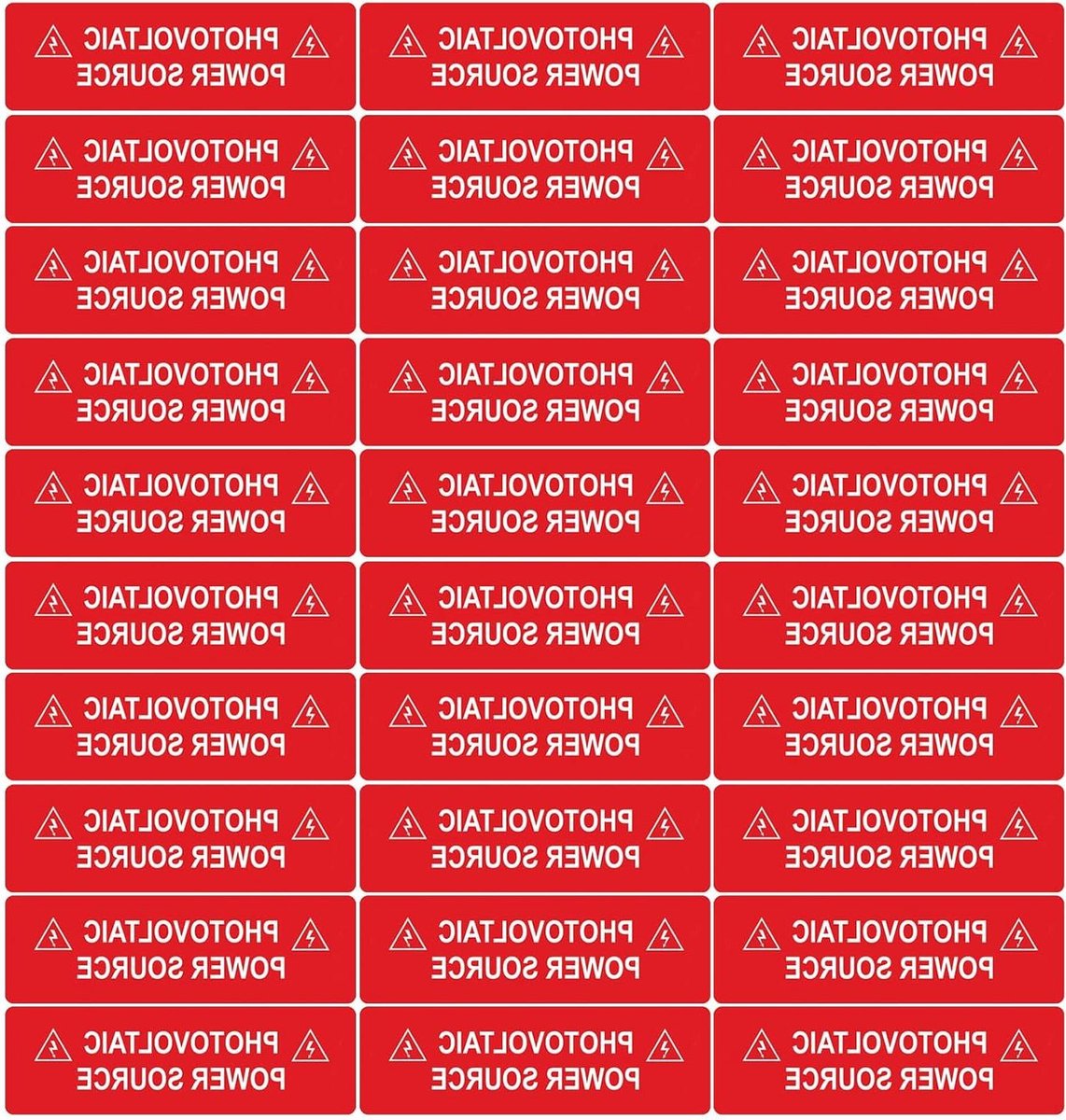 Zonnepaneel Etiketten - Veiligheidswaarschuwing - Veiligheid Naleving - UV Bestendig Polyester - 30 Stuks 4x1 - Rood