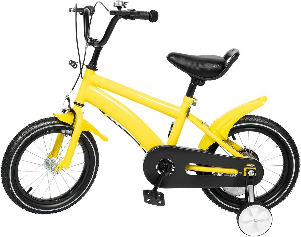 Kinderfiets Loopfiets Leren Fietsen Met Steunwielen 14 Inch Geel