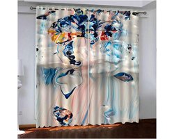 Daesar Polyester curtain 132x214CM window treatment door abstract watercolor painting curtains for bedroom darkening white blue curtain for living room 2 panels