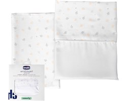 Chicco Bambufiberlakansset, 1 övre platta, 1 ark med hörn, 1 örngott kompatibelt med madrasser 58 x 110 cm, kompatibel med spjälsäng Next2Me Forever, Fantasy med broschyrer