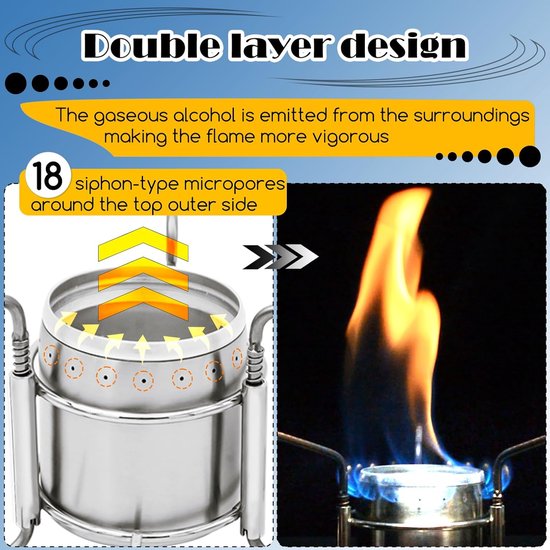Draagbare Outdoor Mini Rvs Ultralight Vloeibare Alcohol Kachel Brander Oven met Rack Ondersteuning Stand voor Backpacken Picknick Wandelen Camping Survival van Merkloos — afbeelding 2