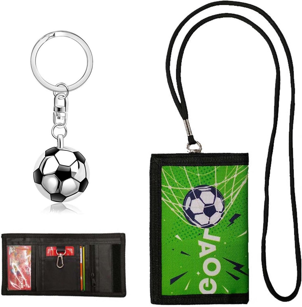 Voordelige Jongensportemonnee met Voetbal Sleutelhanger en Sportief Ontwerp, 8 X 12 X 1 cm, Ideaal voor Kinderen en Jongens, Perfect voor Voetbalfans