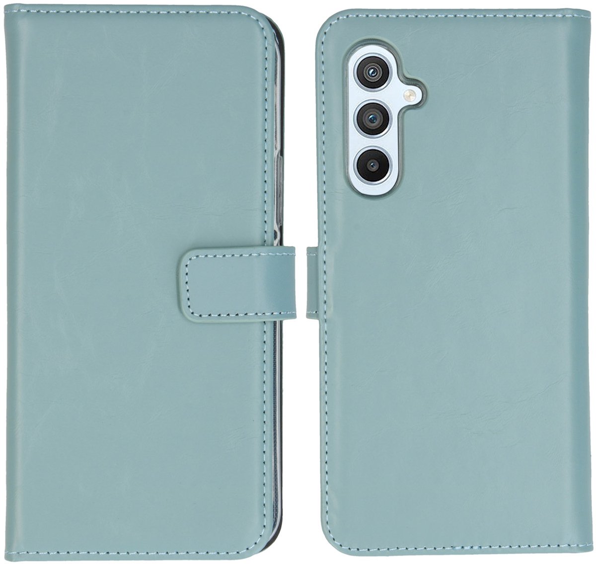 Selencia Hoesje - Geschikt voor Samsung Galaxy A54 (5G) - Echt Lederen Bookcase - Air Blue