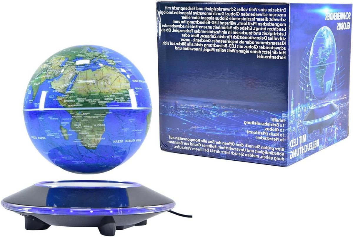 Drijvende Wereldbol - Magnetische Globe - Decoratie Huis - LED Kleurwissel - 14 cm Hoog - Multicolor