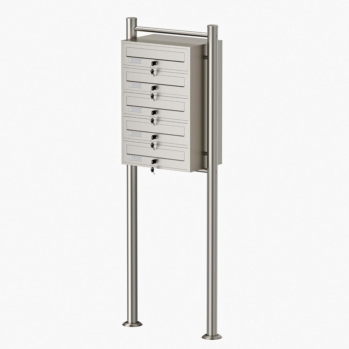 Brievenbussysteem Staand - Postbakken Set - Post Opslag - 5 Vakken Inclusief - 150 cm Hoog - Zilver