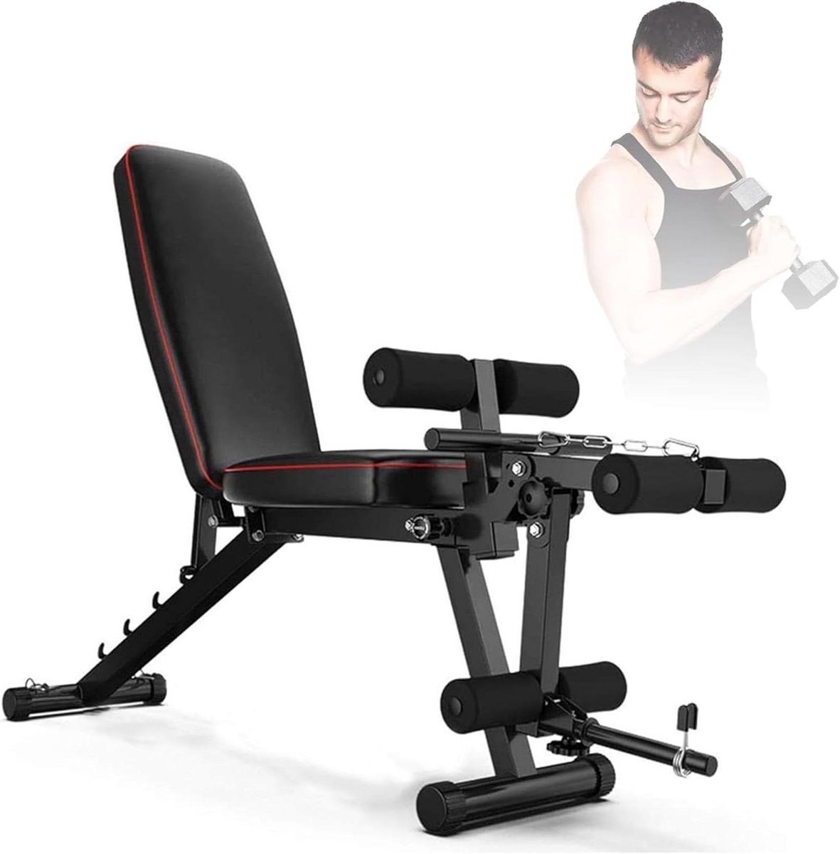 Halterbank met beenverlenging - Fitnessbank verstelbaar - Krachttraining thuis - Opvouwbaar met 5 versnellingen - 162 cm lengte - Zwart