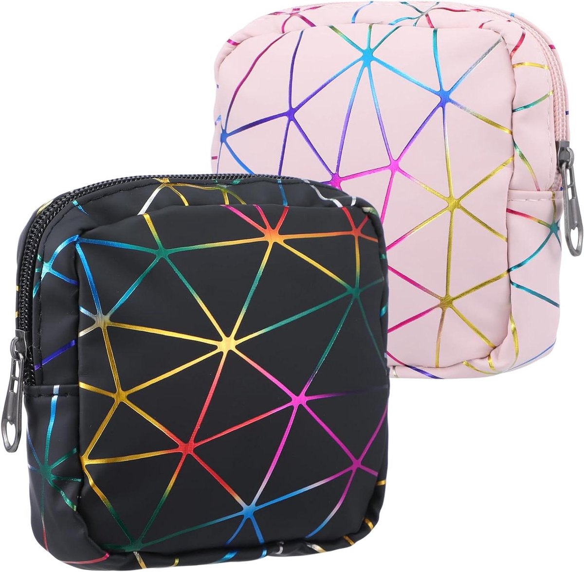 Maandverband Opbergtas - Menstruatiezakje Organizer - Discrete Opslag - Waterdicht PU Leer - 2 Stuks 13x13cm - Roze Zwart