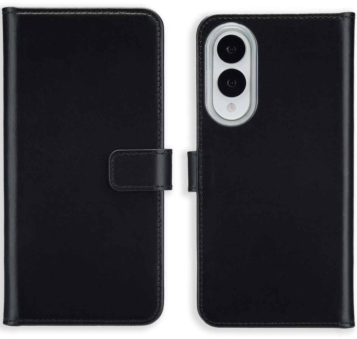Selencia Hoesje - Geschikt voor Samsung Galaxy S25 Edge - Echt Lederen Bookcase - Zwart