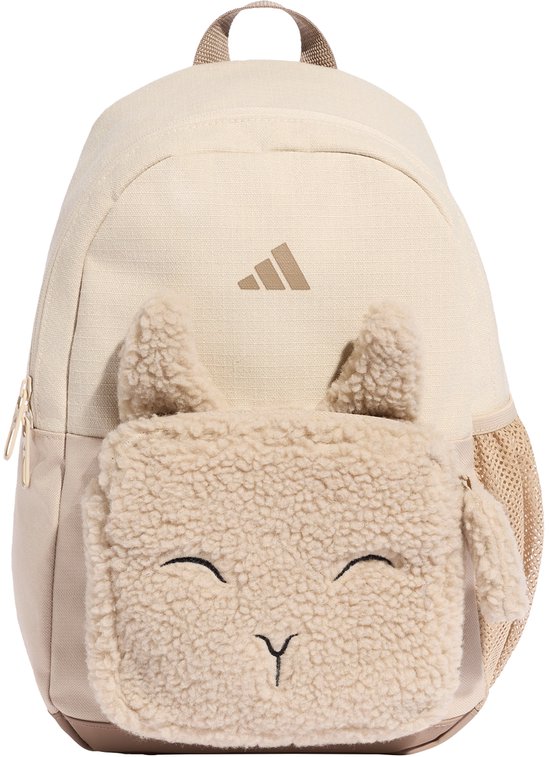 Beige rugzak met een schattig fleece voorvak in de vorm van een beestje met oren.