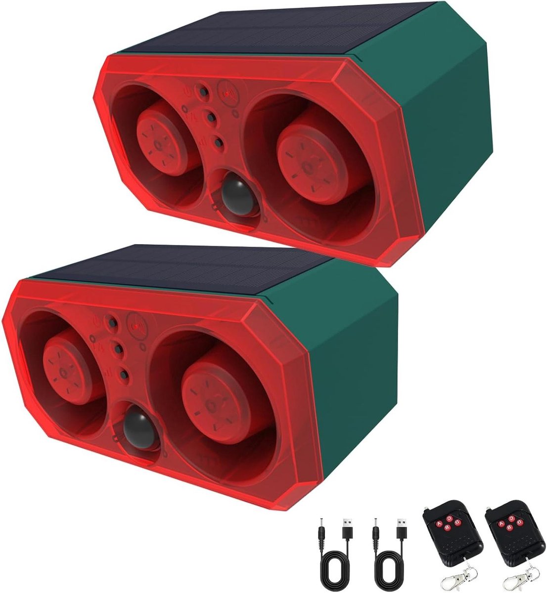 Buitensensor Alarm - Bewegingsmelder Zonne-energie - Beveiliging Huis - Opname Functie - 2 x 130 dB - Rood Groen