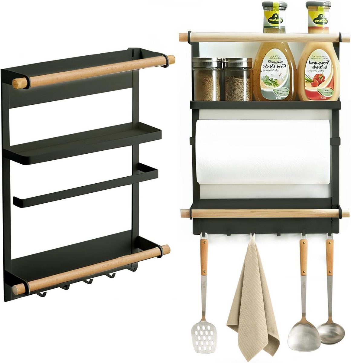 Magnetisch Kruidenrek - Keuken Organizer - Koelkast Opslag - 3 Laags Met Haken - N.v.t. - Zwart