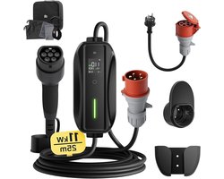 Laadpaal Elektrische Auto - Mobiele Wallbox - Thuis Opladen - Geen Installatie Nodig - 25 Meter Kabel - Zwart