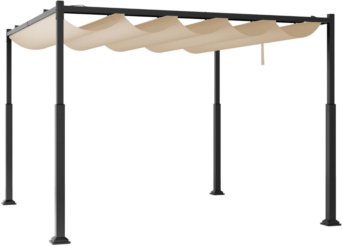 Pergola - 310x310 cm - Prieel - Paviljoen - Terras - Weerbestendig - Metalen Frame - Met zonwering - Beige+Zwart