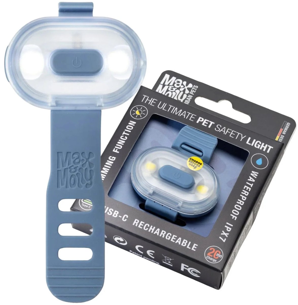 Max & Molly Matrix 2.0 Ultra LED - Ocean - 1 stuk - oplaadbaar lichtje voor aan halsband/tuig hond