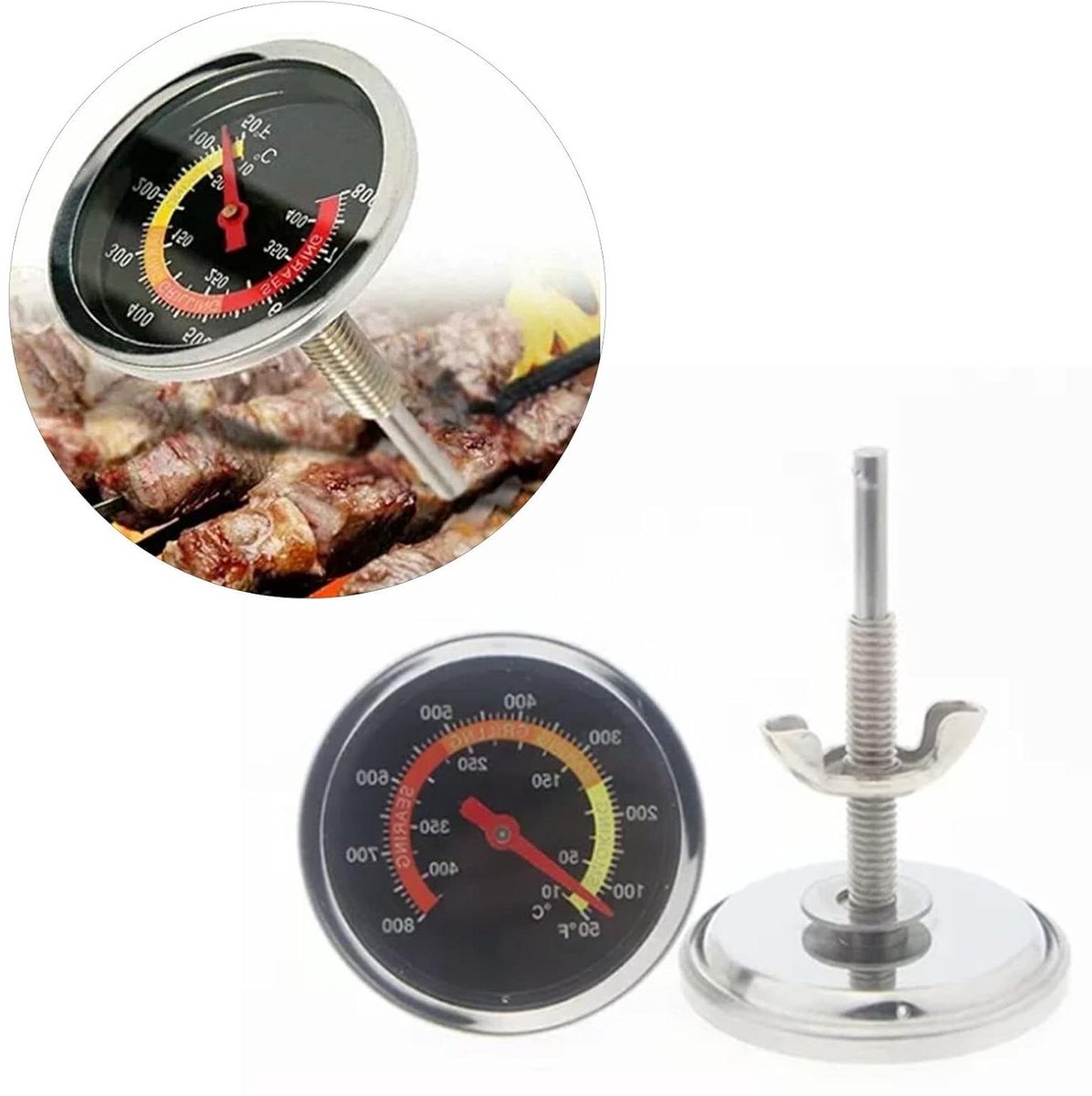 Oventhermometer Metaal - Bakthermometer Keuken - Nauwkeurig Bakken - Groot Temperatuurbereik - 50-400 Graden - Zilver