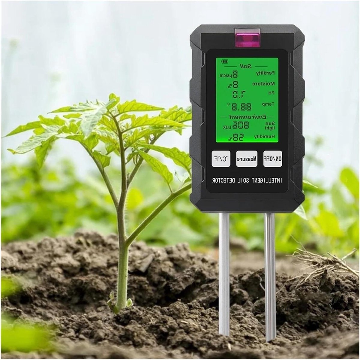 Bodemtester, Digitale bodemtester PH/vruchtbaarheid/vochtigheid/zonlicht/luchtvochtigheid/temperatuur Bodem-PH-meter for tuinieren